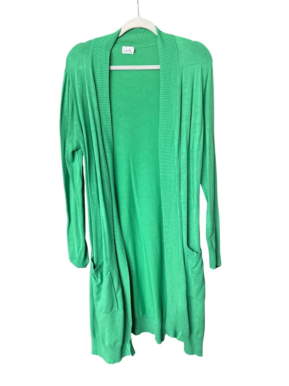 Cielo Open-Front Green Longline Cardigan